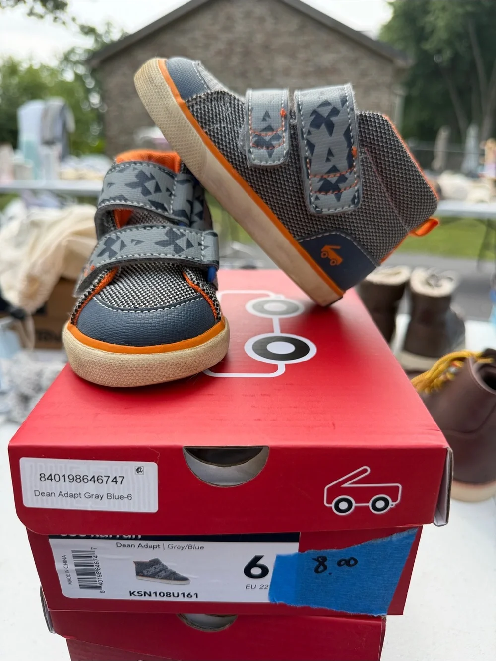 See Kai Run Gray-Navy Toddler Sneakers with Orange Trim - Size 6 Toddler